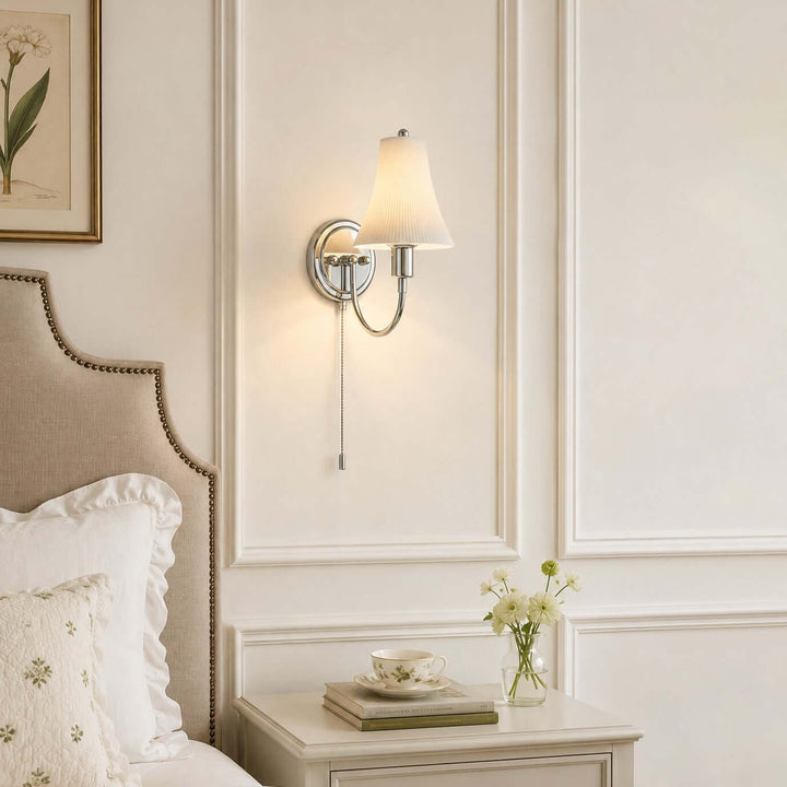 Tamsen Chrome and Ceramic Wall Lamp for Bedroom and Hallway