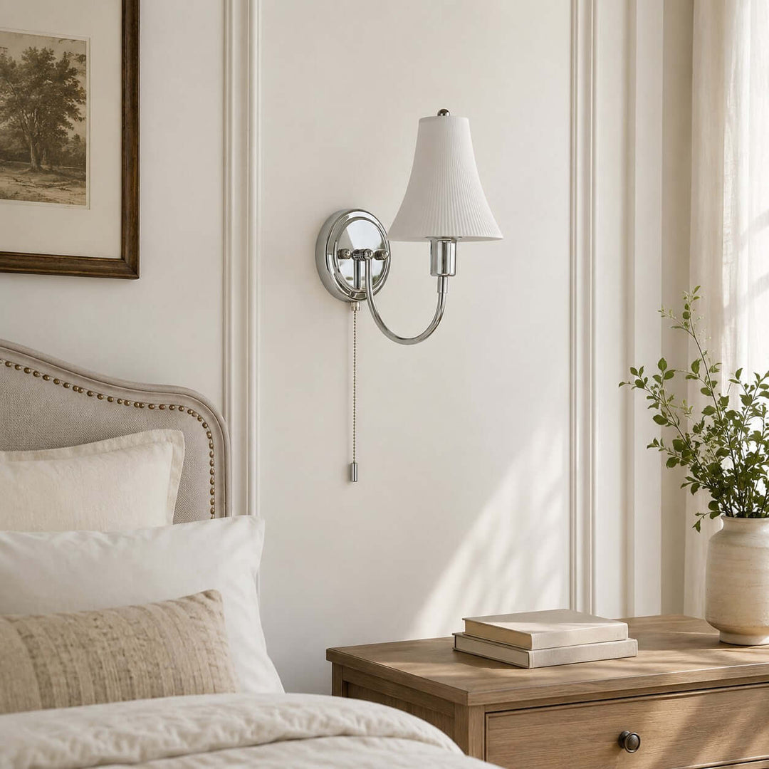Tamsen Chrome and Ceramic Wall Lamp for Bedroom and Hallway