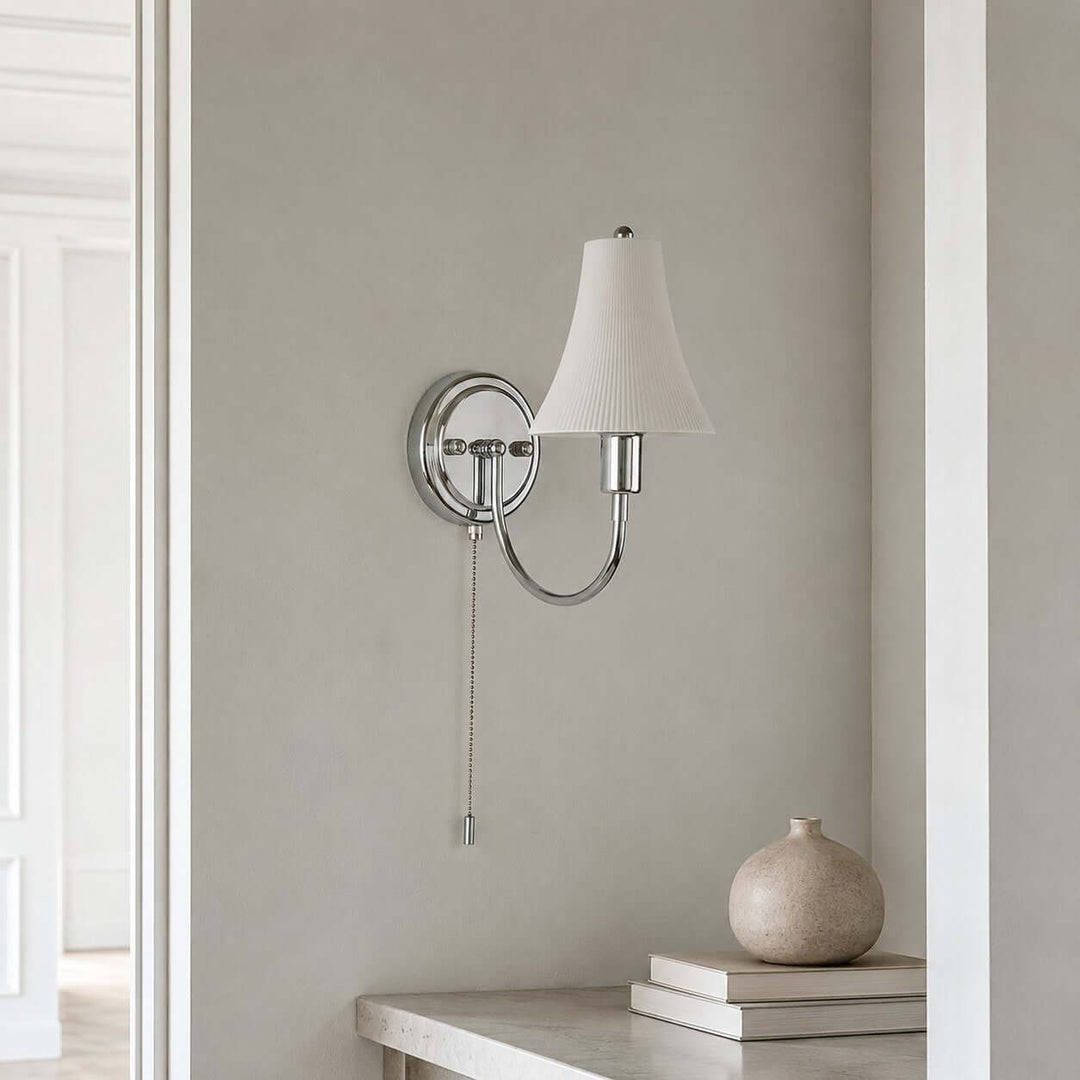 Tamsen Chrome and Ceramic Wall Lamp for Bedroom and Hallway