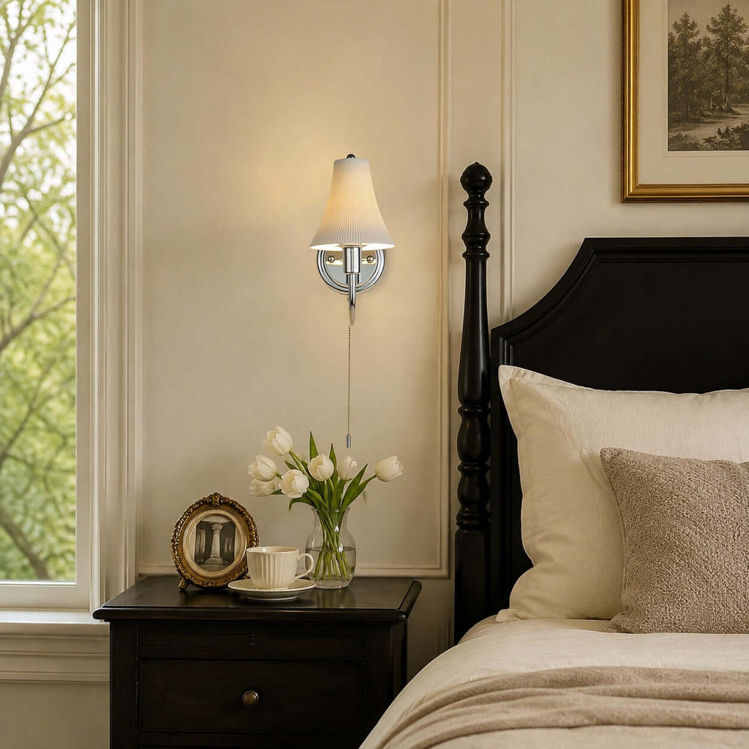 Tamsen Chrome and Ceramic Wall Lamp for Bedroom and Hallway