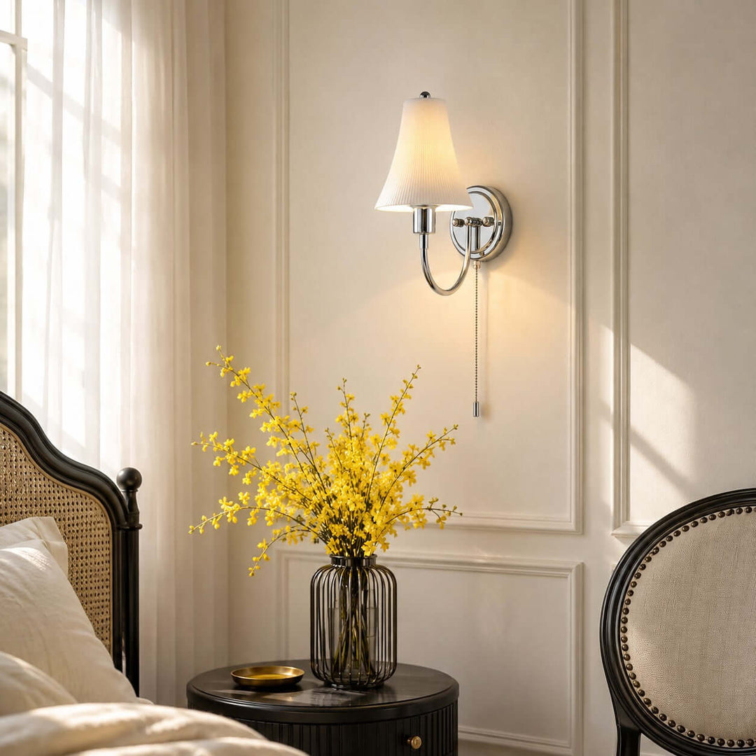 Tamsen Chrome and Ceramic Wall Lamp for Bedroom and Hallway