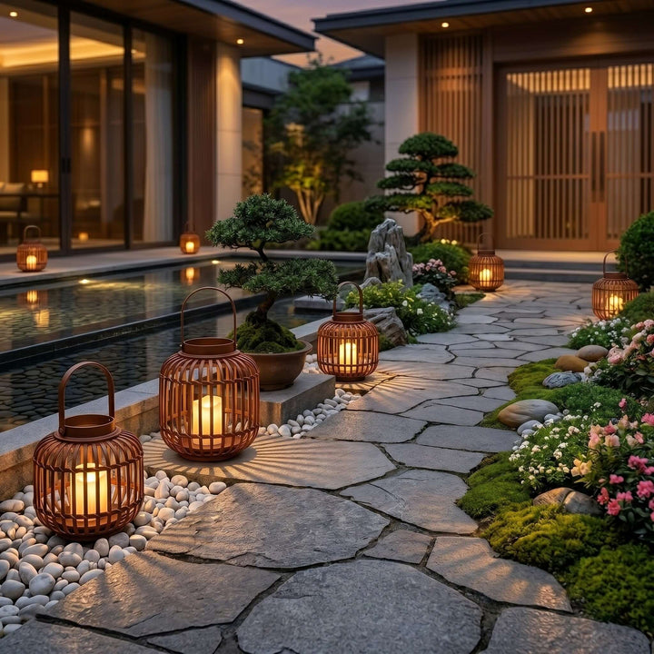 Tavino Outdoor Garden Lamp - Retro Japanese Style Woven Lantern