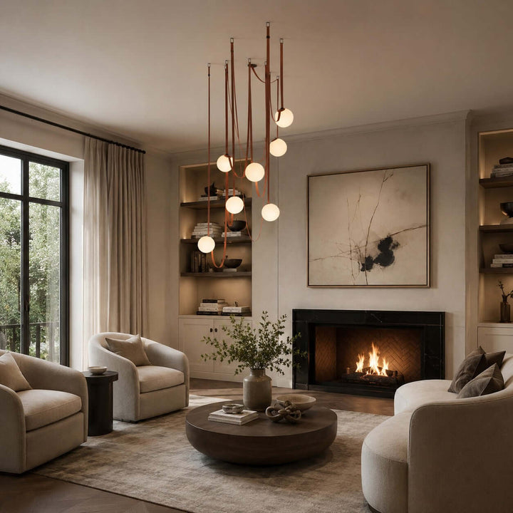 Leather Strap Globe Chandelier for Foyers and Stairwells | Vinlighting