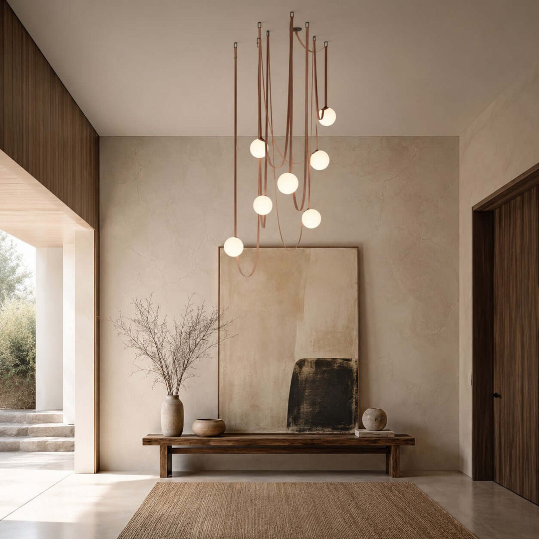 Leather Strap Globe Chandelier for Foyers and Stairwells | Vinlighting