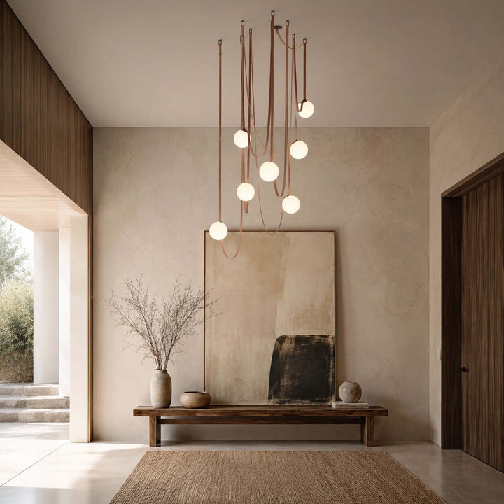 Leather Strap Globe Chandelier for Foyers and Stairwells | Vinlighting