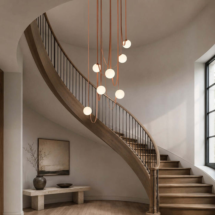 Leather Strap Globe Chandelier for Foyers and Stairwells | Vinlighting