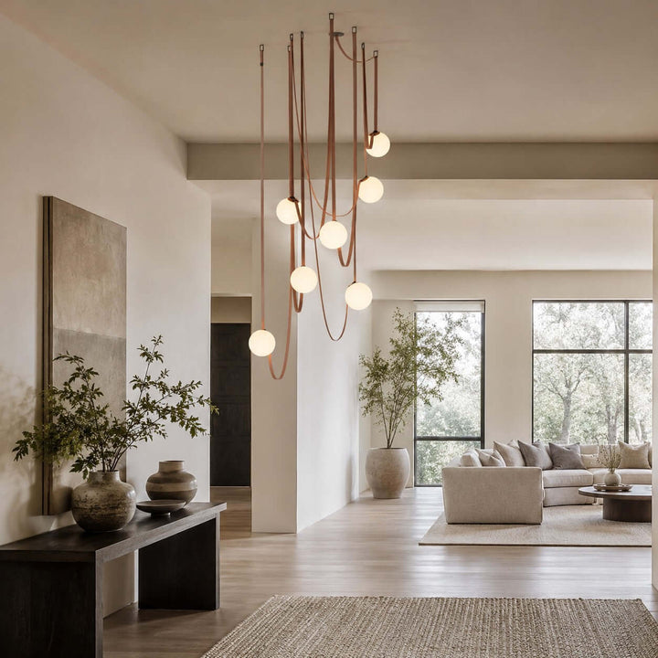 Leather Strap Globe Chandelier for Foyers and Stairwells | Vinlighting