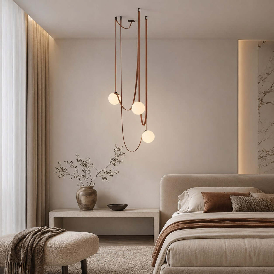 Leather Strap Globe Chandelier for Foyers and Stairwells | Vinlighting