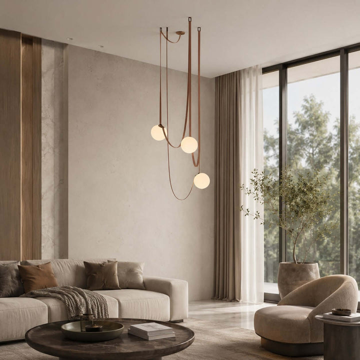 Leather Strap Globe Chandelier for Foyers and Stairwells | Vinlighting