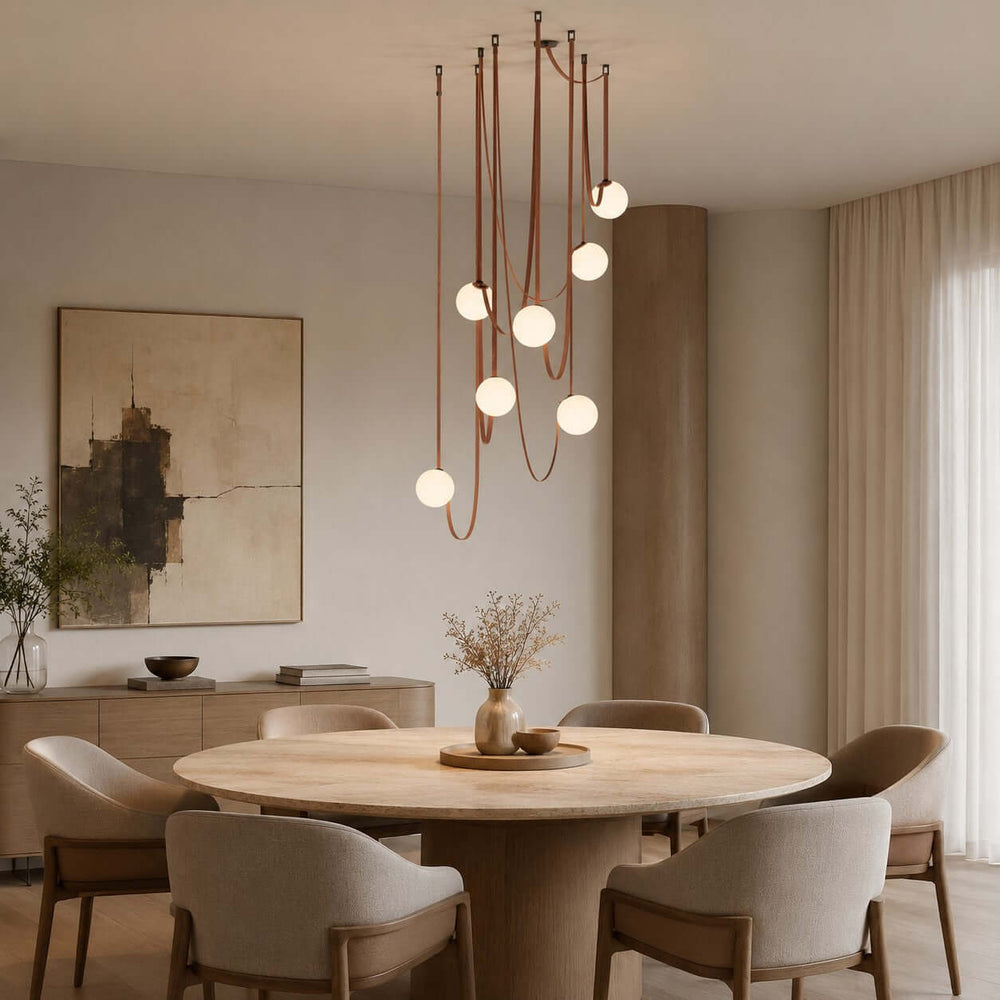 Leather Strap Globe Chandelier for Foyers and Stairwells | Vinlighting
