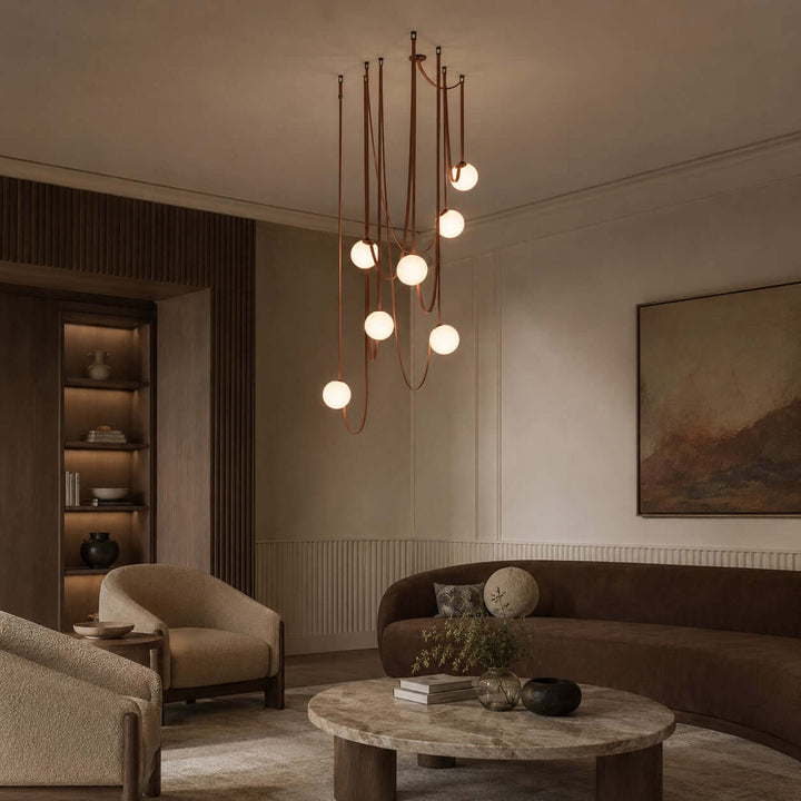 Leather Strap Globe Chandelier for Foyers and Stairwells | Vinlighting