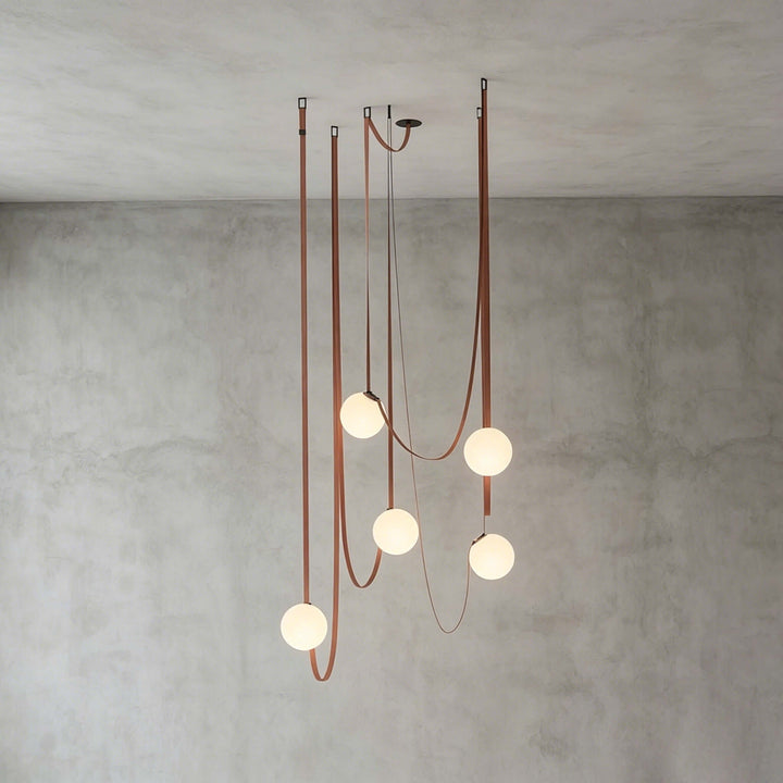 Leather Strap Globe Chandelier for Foyers and Stairwells | Vinlighting