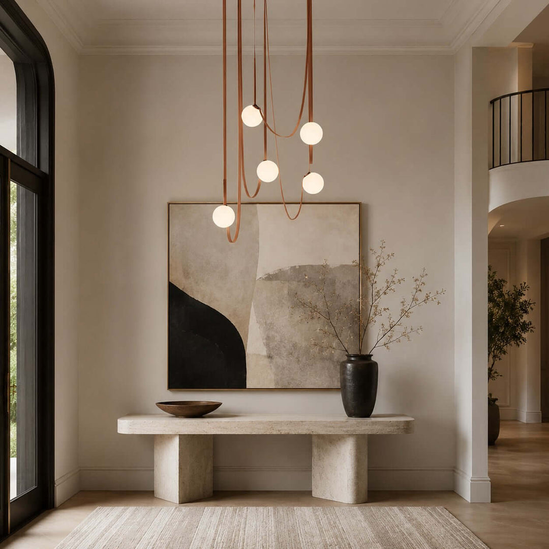 Leather Strap Globe Chandelier for Foyers and Stairwells | Vinlighting