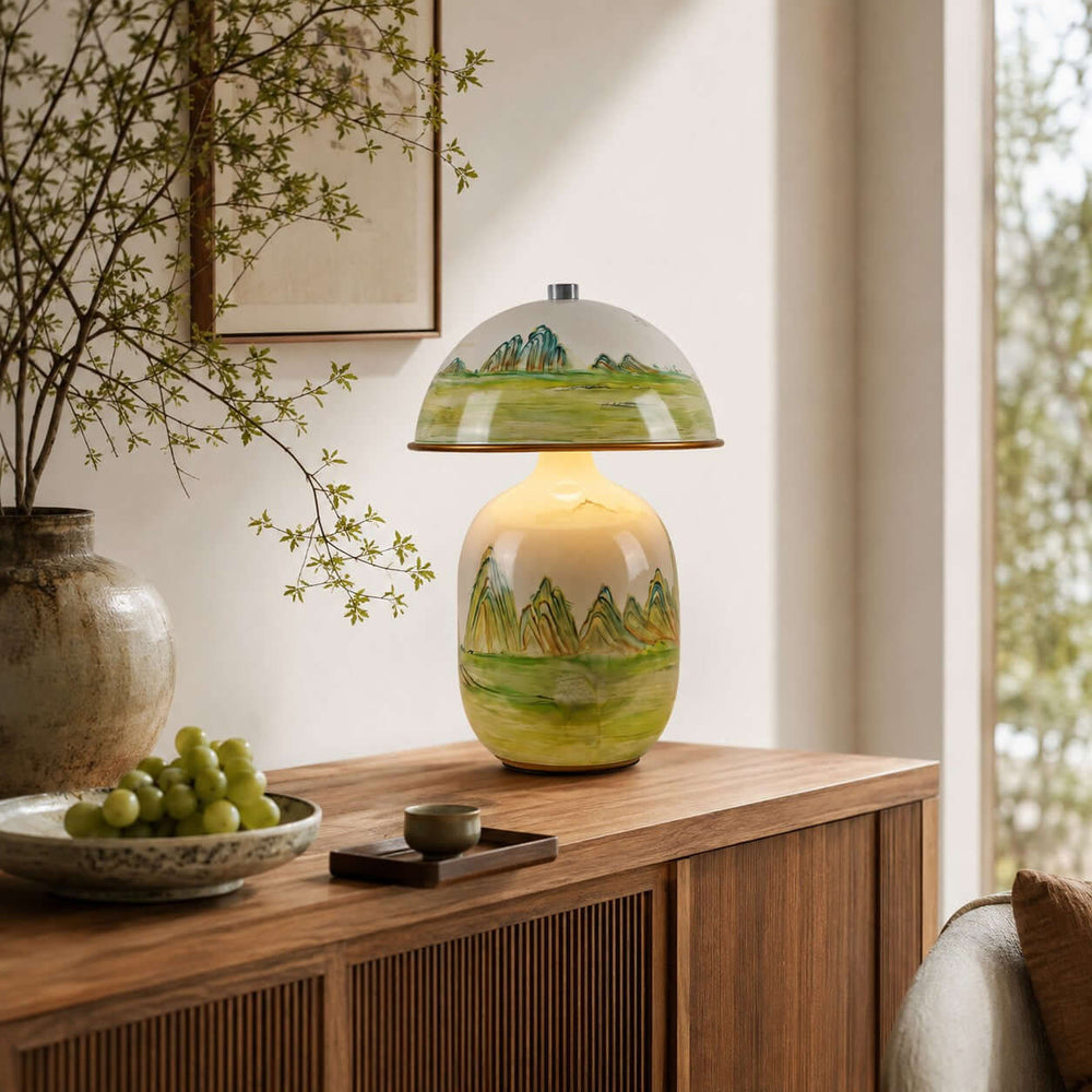 Thalen Table Lamp | Artistic Chinese Ceramic Lamp for Bedroom
