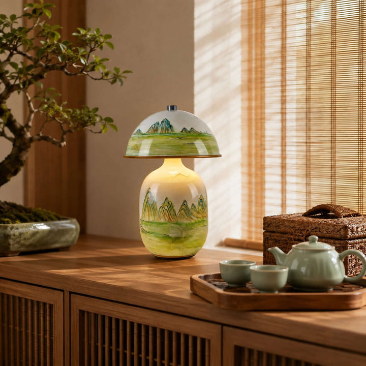 Thalen Table Lamp | Artistic Chinese Ceramic Lamp for Bedroom