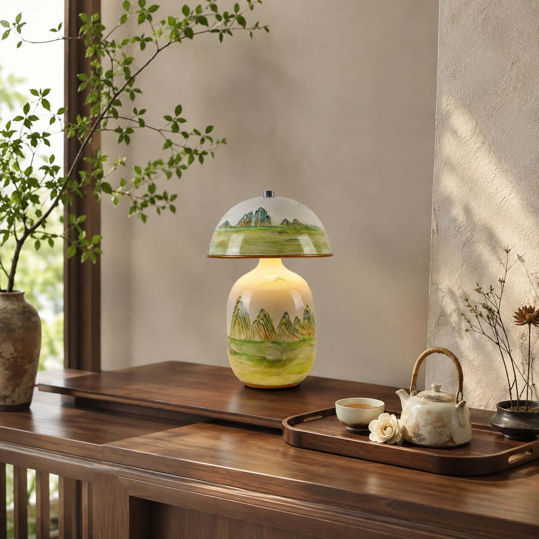 Thalen Table Lamp | Artistic Chinese Ceramic Lamp for Bedroom