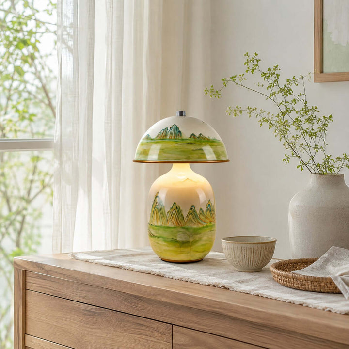 Thalen Table Lamp | Artistic Chinese Ceramic Lamp for Bedroom