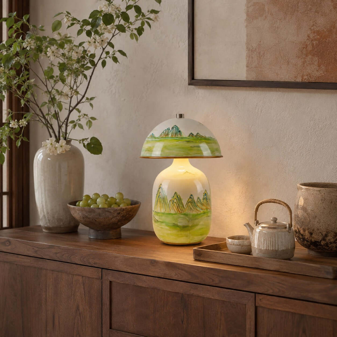 Thalen Table Lamp | Artistic Chinese Ceramic Lamp for Bedroom