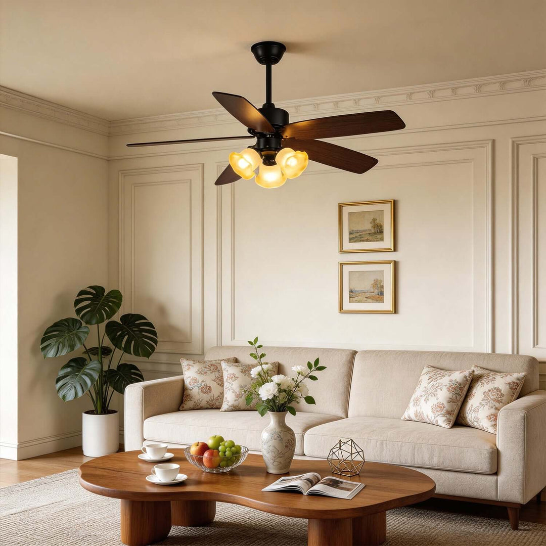 Thryne Ceiling Fan Light | Modern French Glass Living Room