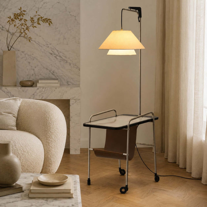 Tiveth Multifunctional Rolling Floor Lamp with Table &amp; Fabric Shade