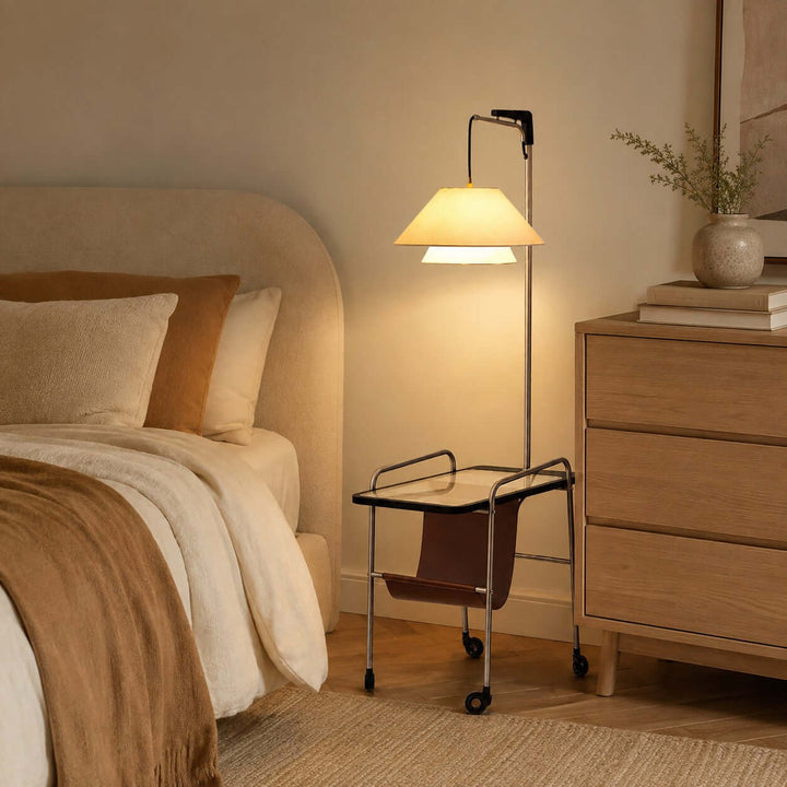Tiveth Multifunctional Rolling Floor Lamp with Table &amp; Fabric Shade
