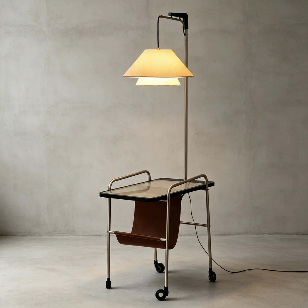 Tiveth Multifunctional Rolling Floor Lamp with Table &amp; Fabric Shade