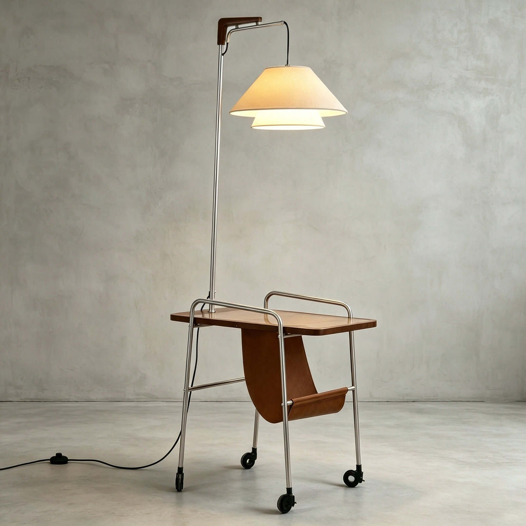 Tiveth Multifunctional Rolling Floor Lamp with Table &amp; Fabric Shade