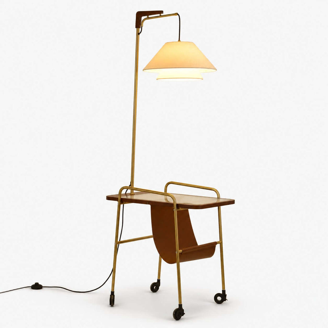Tiveth Multifunctional Rolling Floor Lamp with Table &amp; Fabric Shade