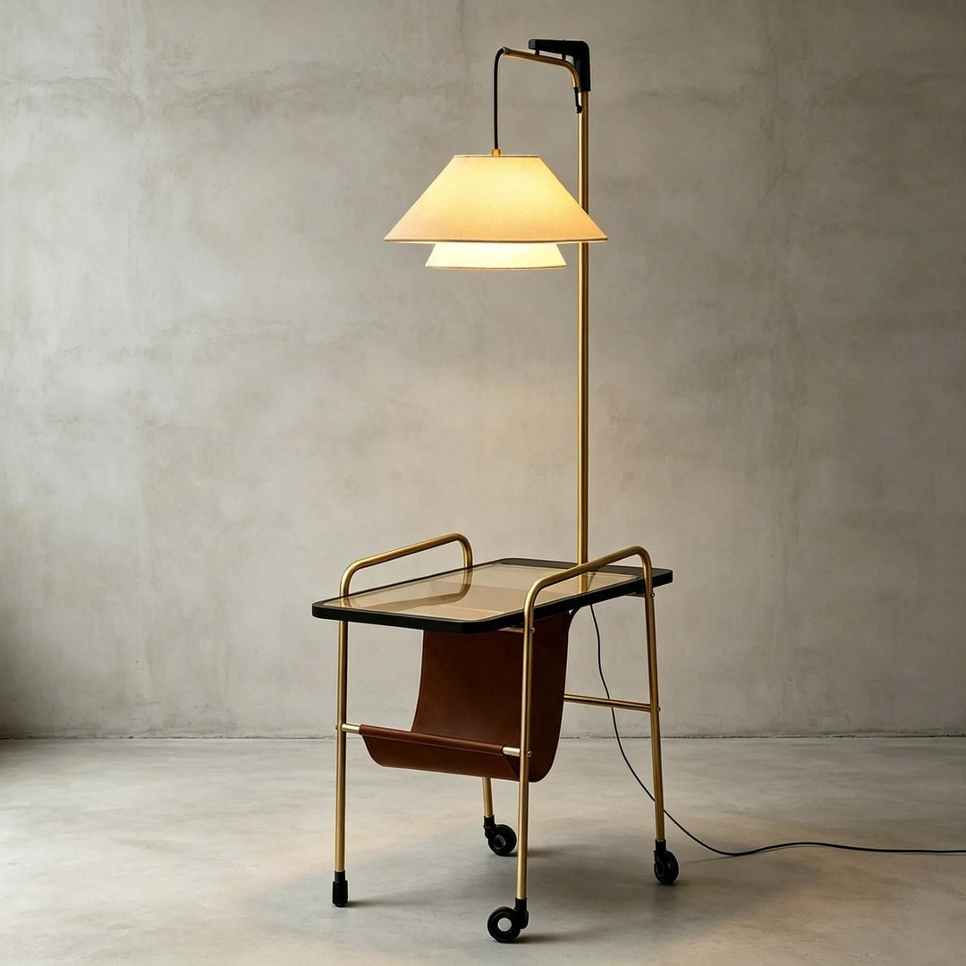 Tiveth Multifunctional Rolling Floor Lamp with Table &amp; Fabric Shade