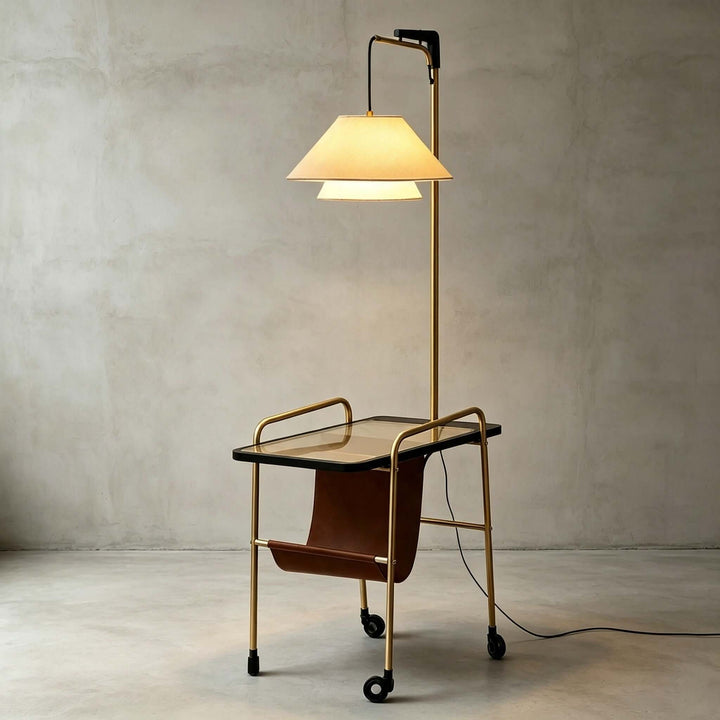 Tiveth Multifunctional Rolling Floor Lamp with Table &amp; Fabric Shade