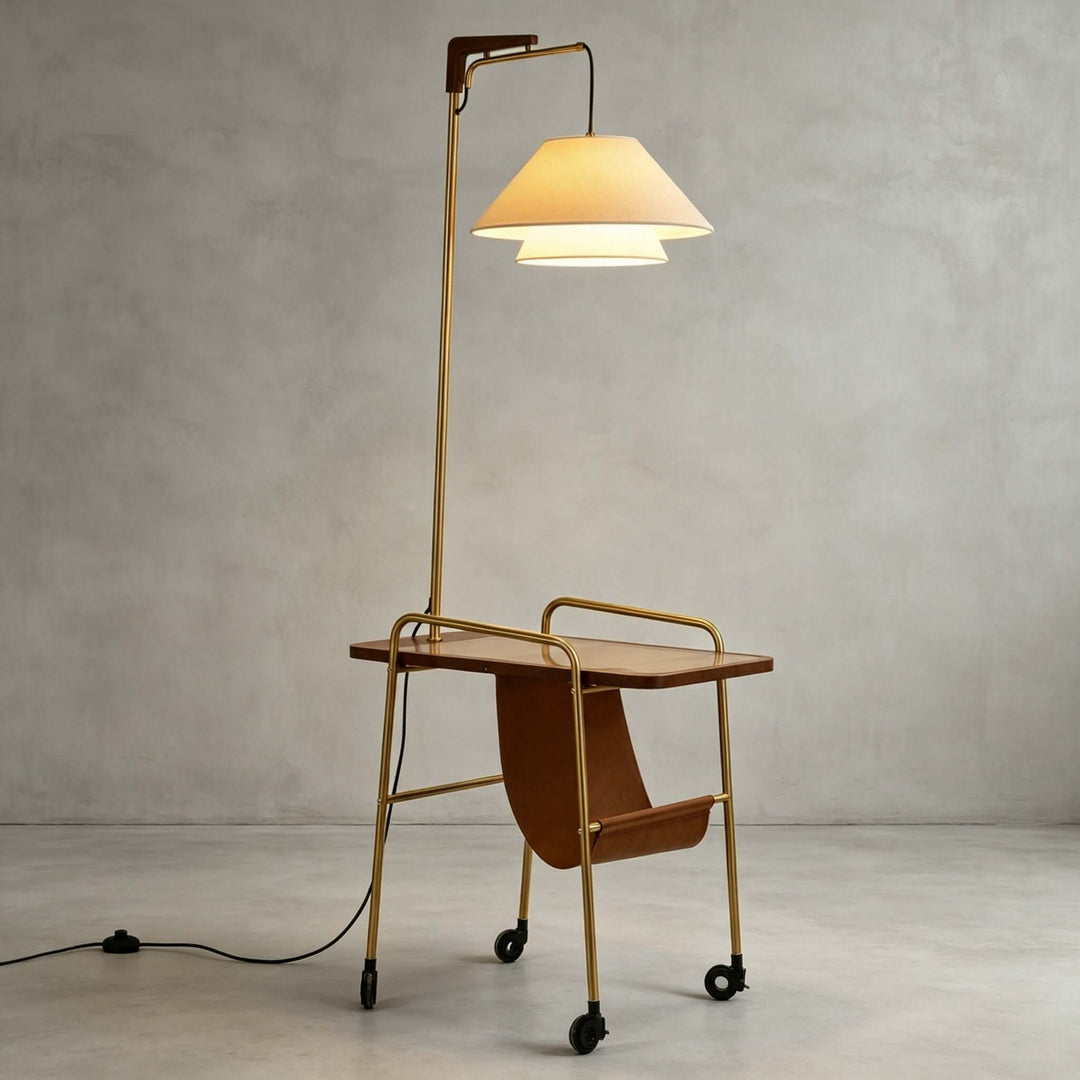 Tiveth Multifunctional Rolling Floor Lamp with Table &amp; Fabric Shade
