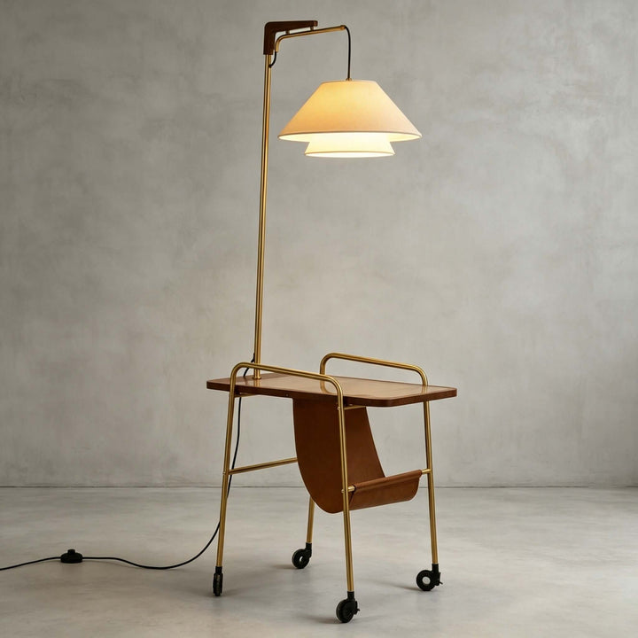 Tiveth Multifunctional Rolling Floor Lamp with Table &amp; Fabric Shade