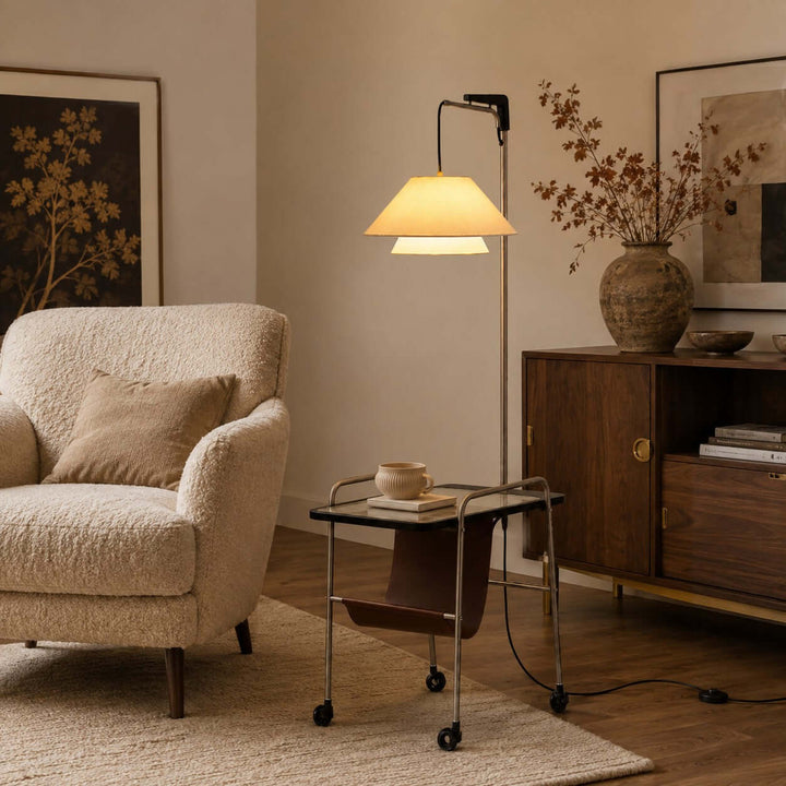 Tiveth Multifunctional Rolling Floor Lamp with Table &amp; Fabric Shade