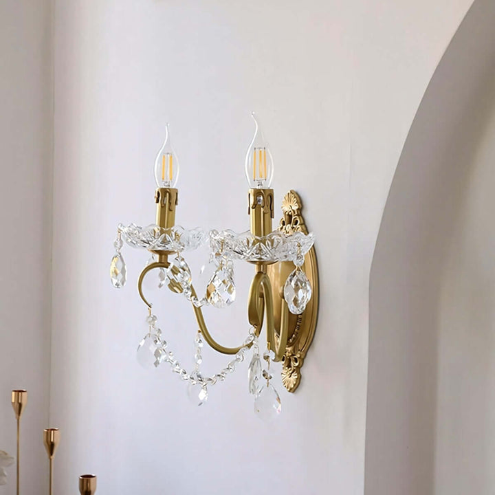 Tivora Wall Lamp – French Vintage Brass Crystal Corridor Light