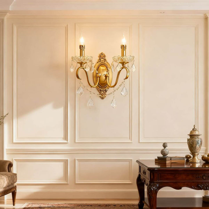 Tivora Wall Lamp – French Vintage Brass Crystal Corridor Light
