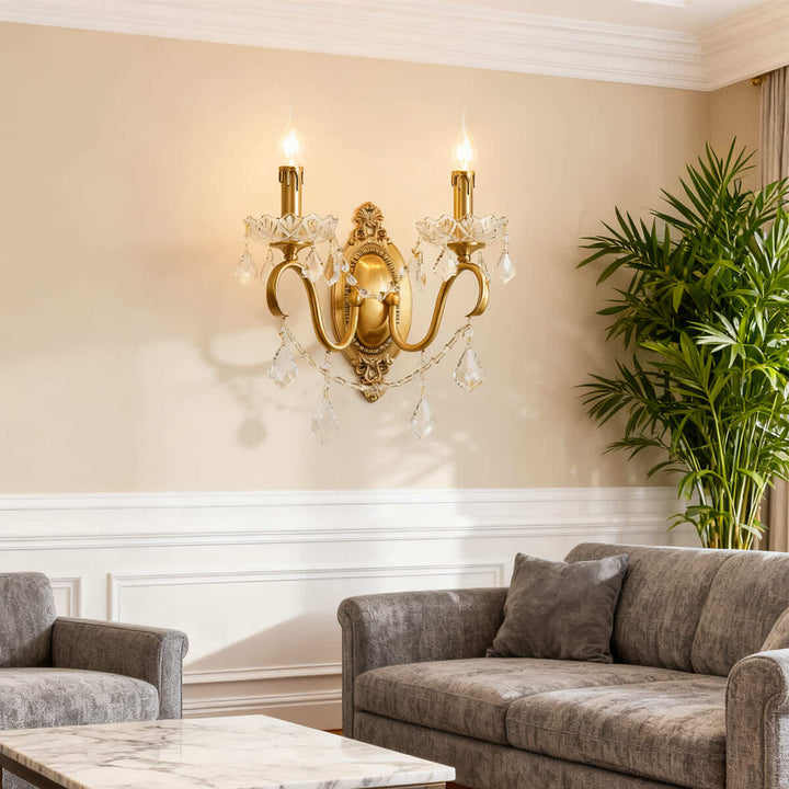 Tivora Wall Lamp – French Vintage Brass Crystal Corridor Light