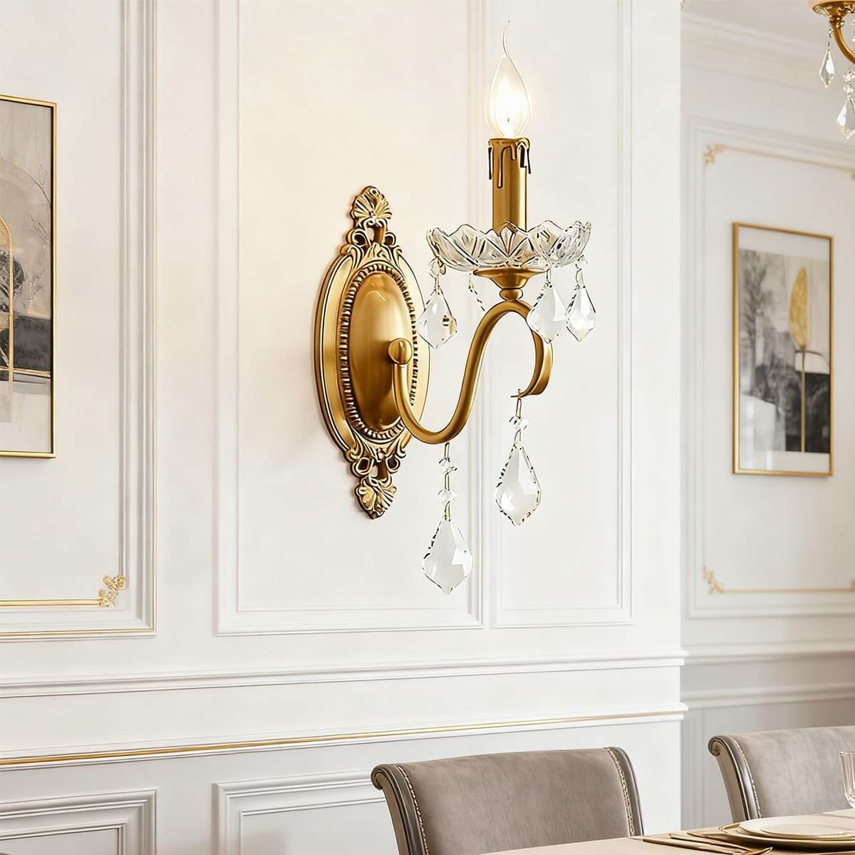 Tivora Wall Lamp – French Vintage Brass Crystal Corridor Light