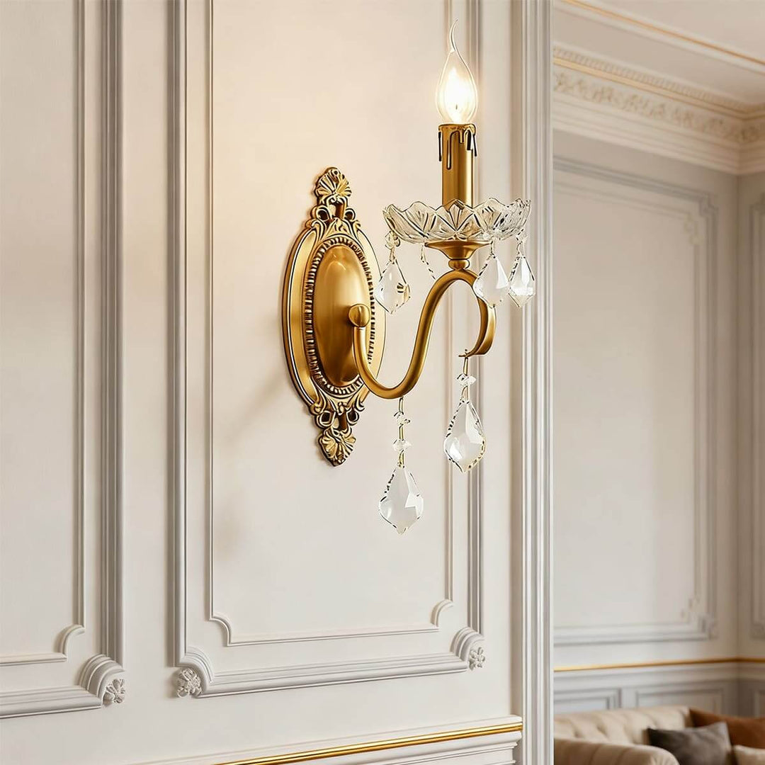 Tivora Wall Lamp – French Vintage Brass Crystal Corridor Light