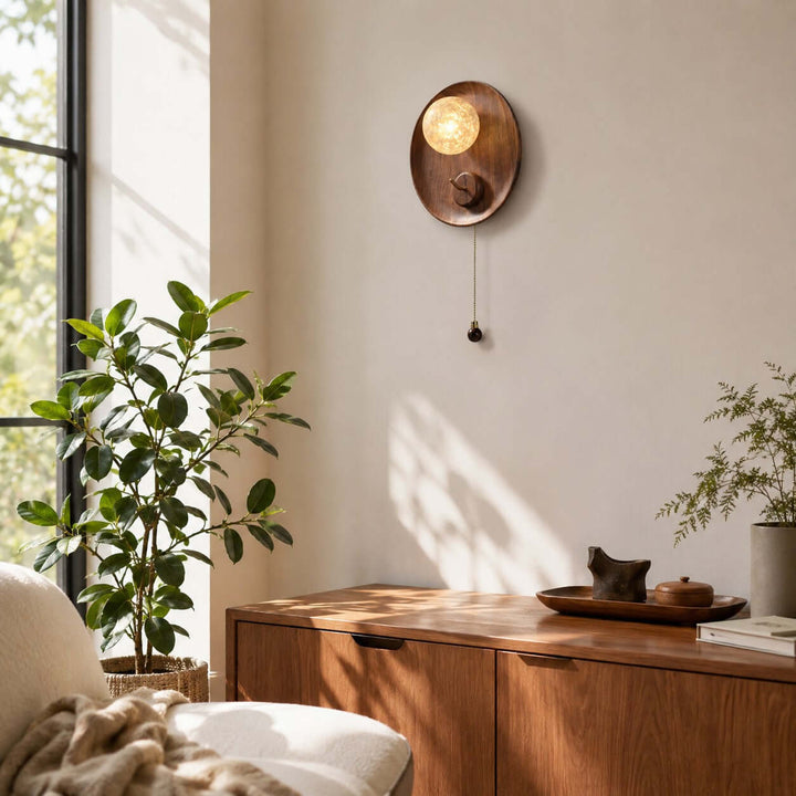 Toren Wall Sconce | Wood-Grain Wall Light with Ice-Textured Glass