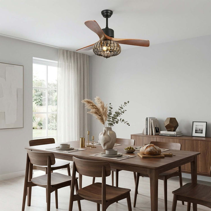 Trevin Ceiling Fan Light - Modern Wood Dining Room Light