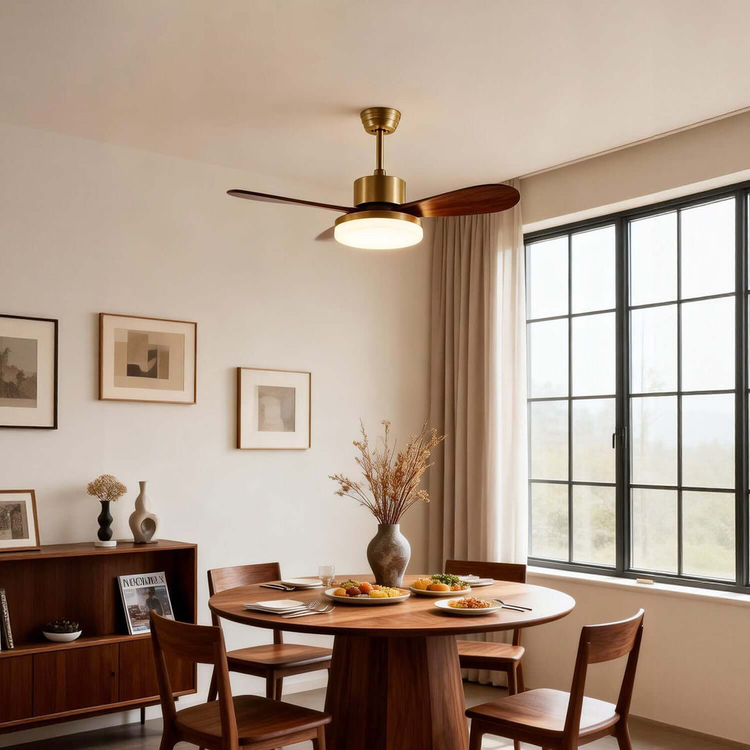 Trislow Ceiling Fan Light - Modern French Wood Dining Room