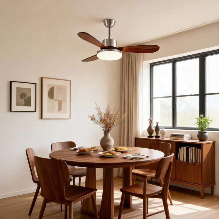 Trislow Ceiling Fan Light - Modern French Wood Dining Room