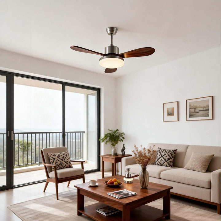 Trislow Ceiling Fan Light - Modern French Wood Dining Room
