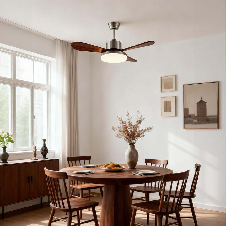 Trislow Ceiling Fan Light - Modern French Wood Dining Room