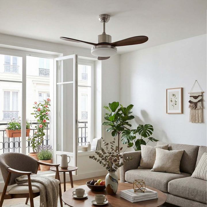Trislow Ceiling Fan Light - Modern French Wood Dining Room