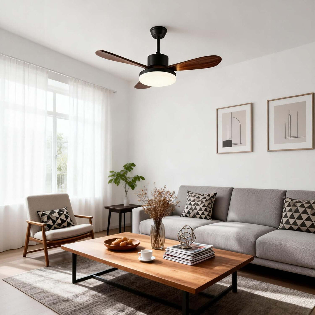Trislow Ceiling Fan Light - Modern French Wood Dining Room