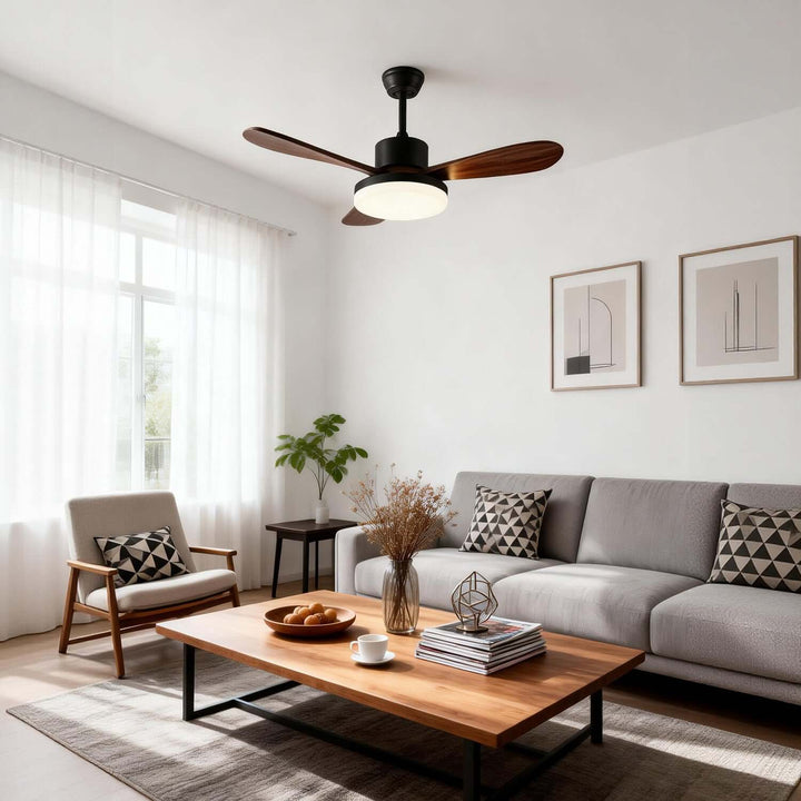 Trislow Ceiling Fan Light - Modern French Wood Dining Room