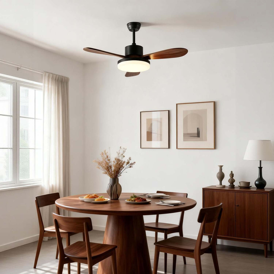 Trislow Ceiling Fan Light - Modern French Wood Dining Room