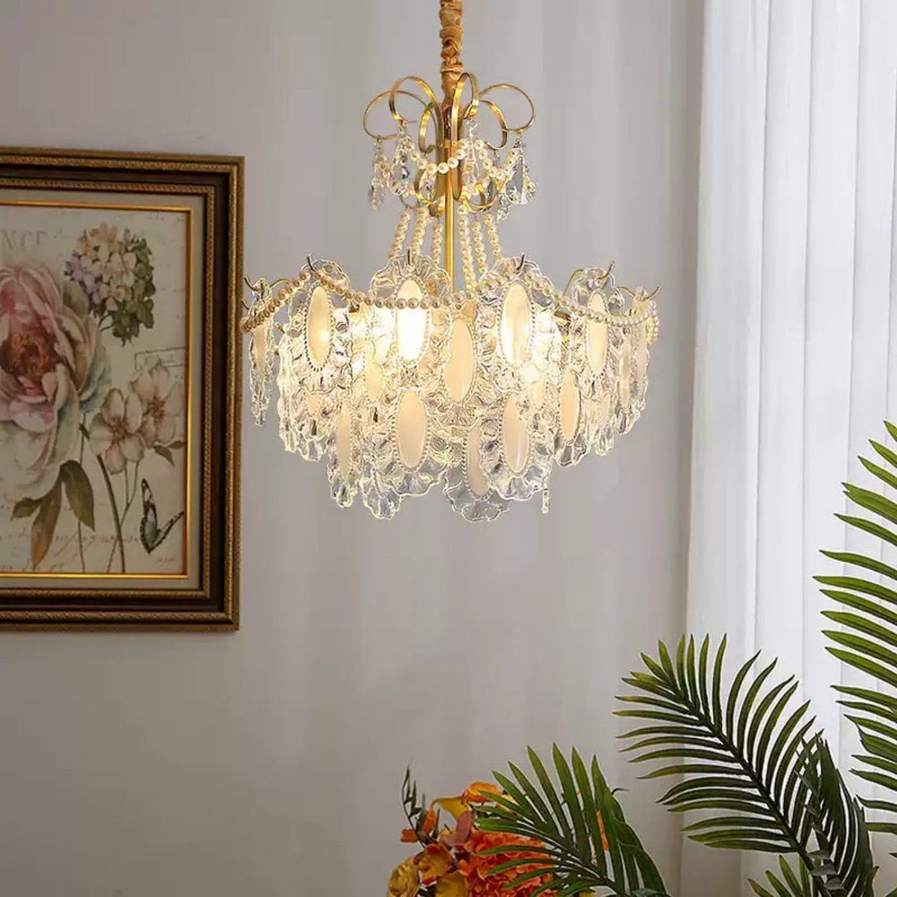 Vatina Glass, Brass & Crystal Chandelier for Dining Table