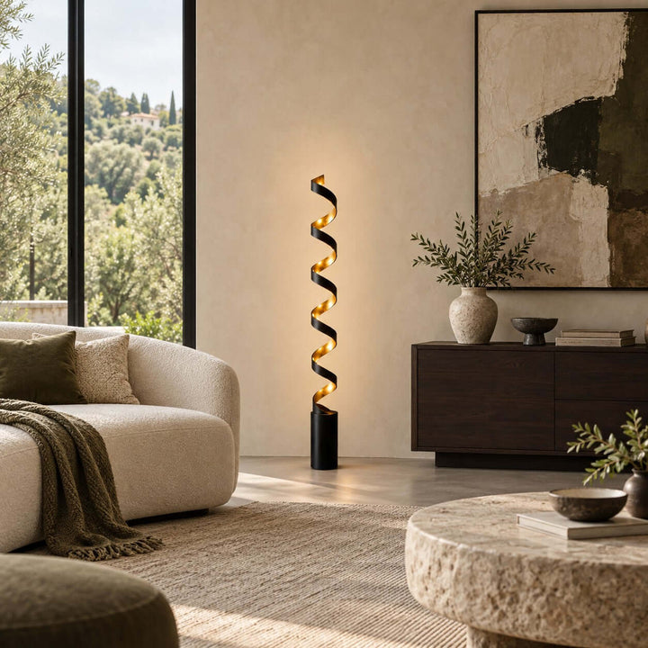 Velisse Floor Lamp - Modern Black and Gold LED Spiral Design